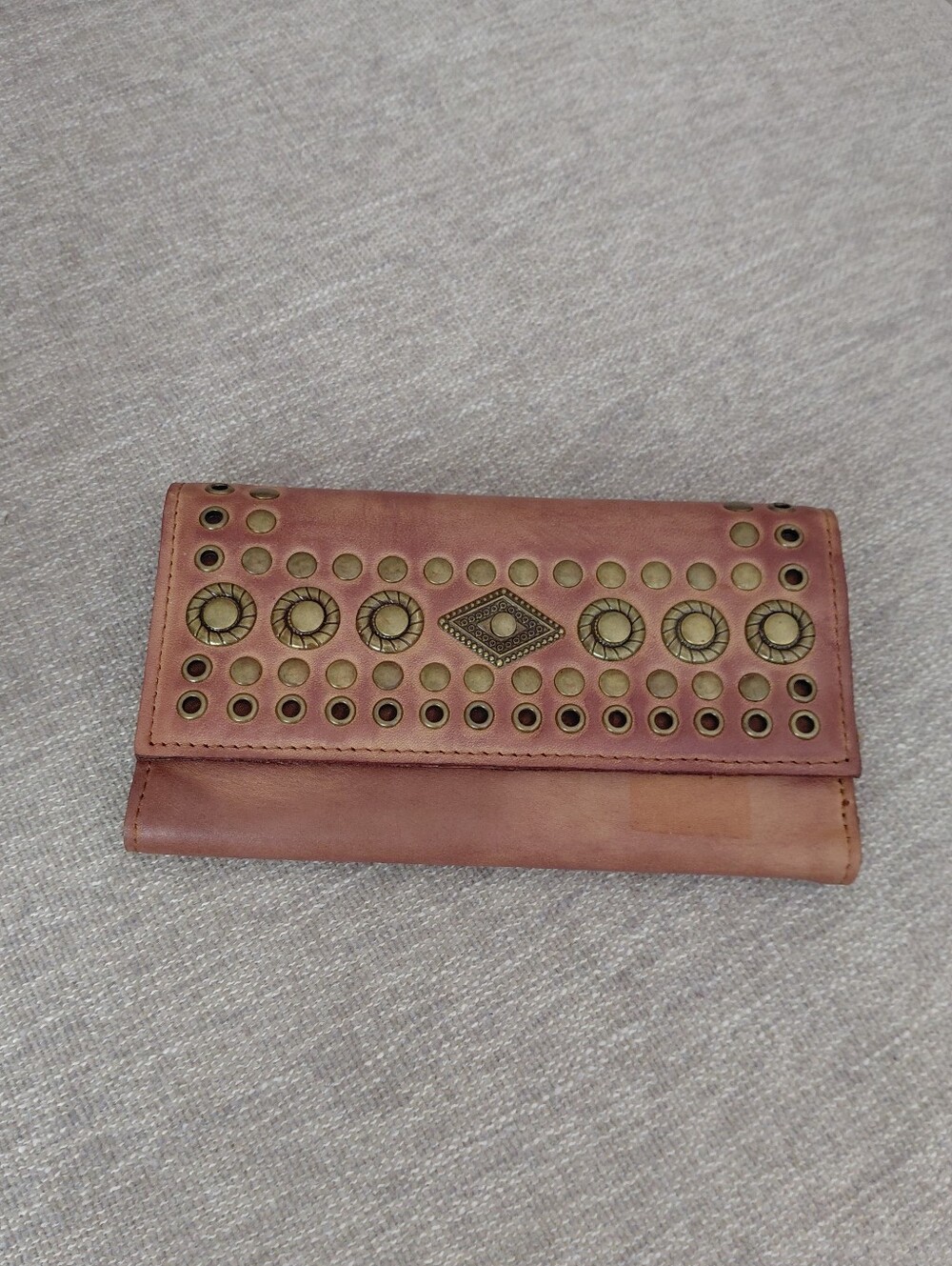 Patricia Nash Tan Distresed Leather Studded Wallet